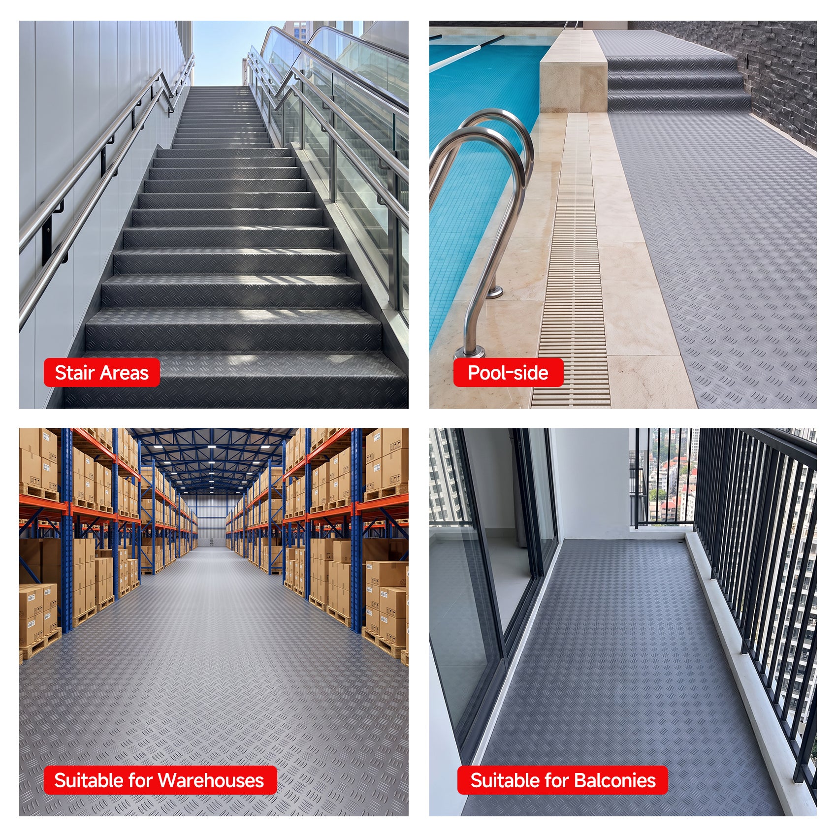 Industrial-Grade PVC Anti-Slip Floor Mat Roll, Herringbone Pattern, Heavy-Duty, Pool, Wet Area & Stairway Use