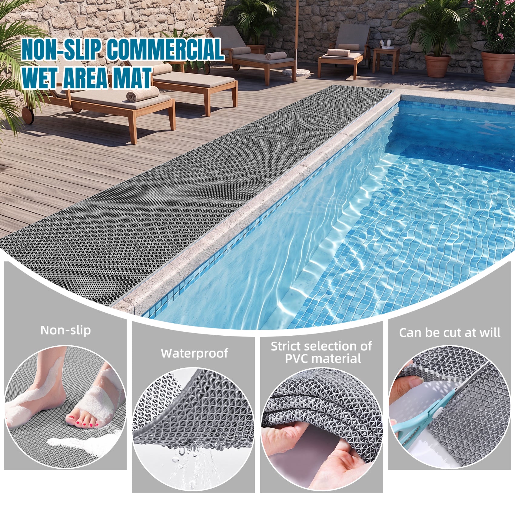 PVC S Mat, Anti-Slip Drainage Floor Mat, Waterproof Scraper Mat, Easy Clean, Custom Cut to Size