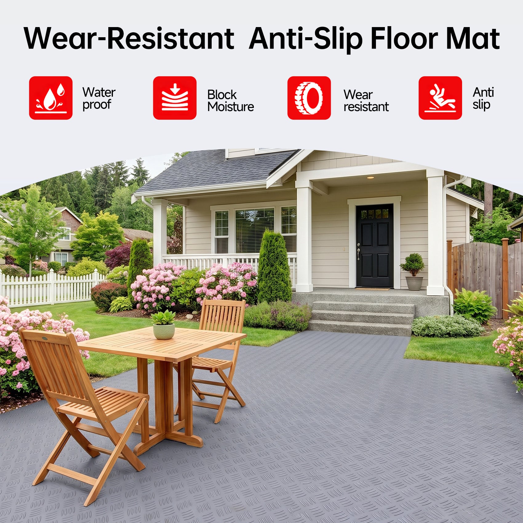 Industrial-Grade PVC Anti-Slip Floor Mat Roll, Herringbone Pattern, Heavy-Duty, Pool, Wet Area & Stairway Use