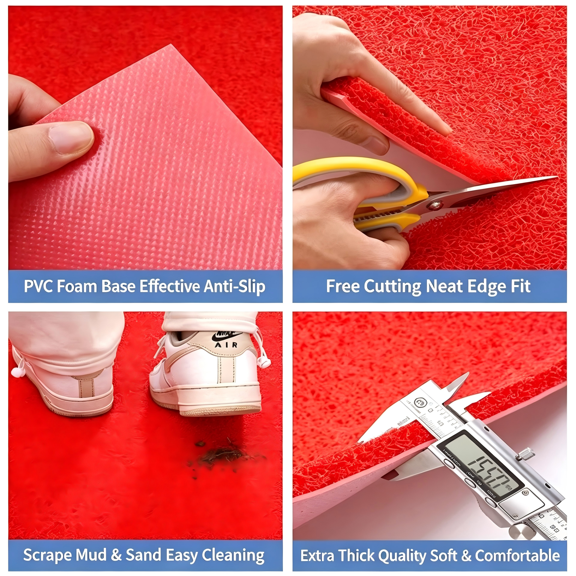 Foam-Backed PVC Coil Door Mat, Soft-Cushion Anti-Slip, Dirt-Scraping, Waterproof, Commercial & Home Use