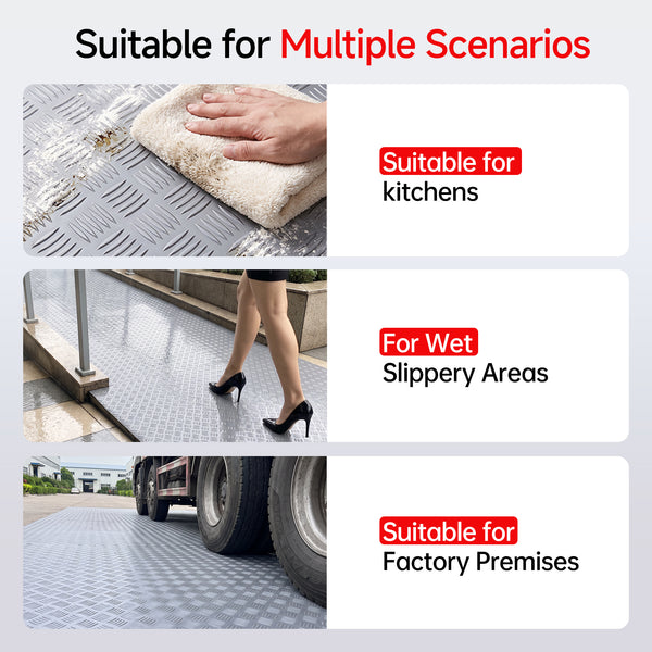 Industrial-Grade PVC Anti-Slip Floor Mat Roll, Herringbone Pattern, Heavy-Duty, Pool, Wet Area & Stairway Use