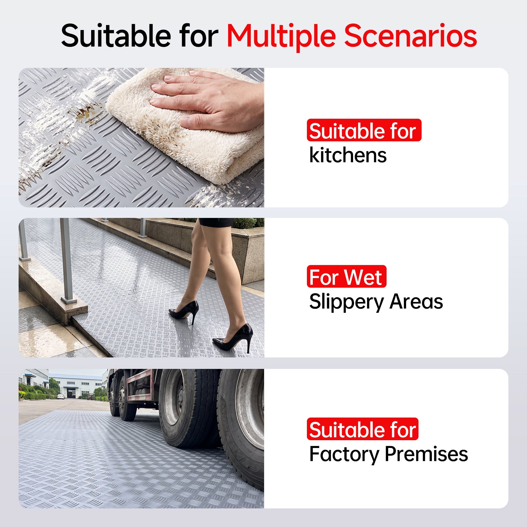 Industrial-Grade PVC Anti-Slip Floor Mat Roll, Herringbone Pattern, Heavy-Duty, Pool, Wet Area & Stairway Use