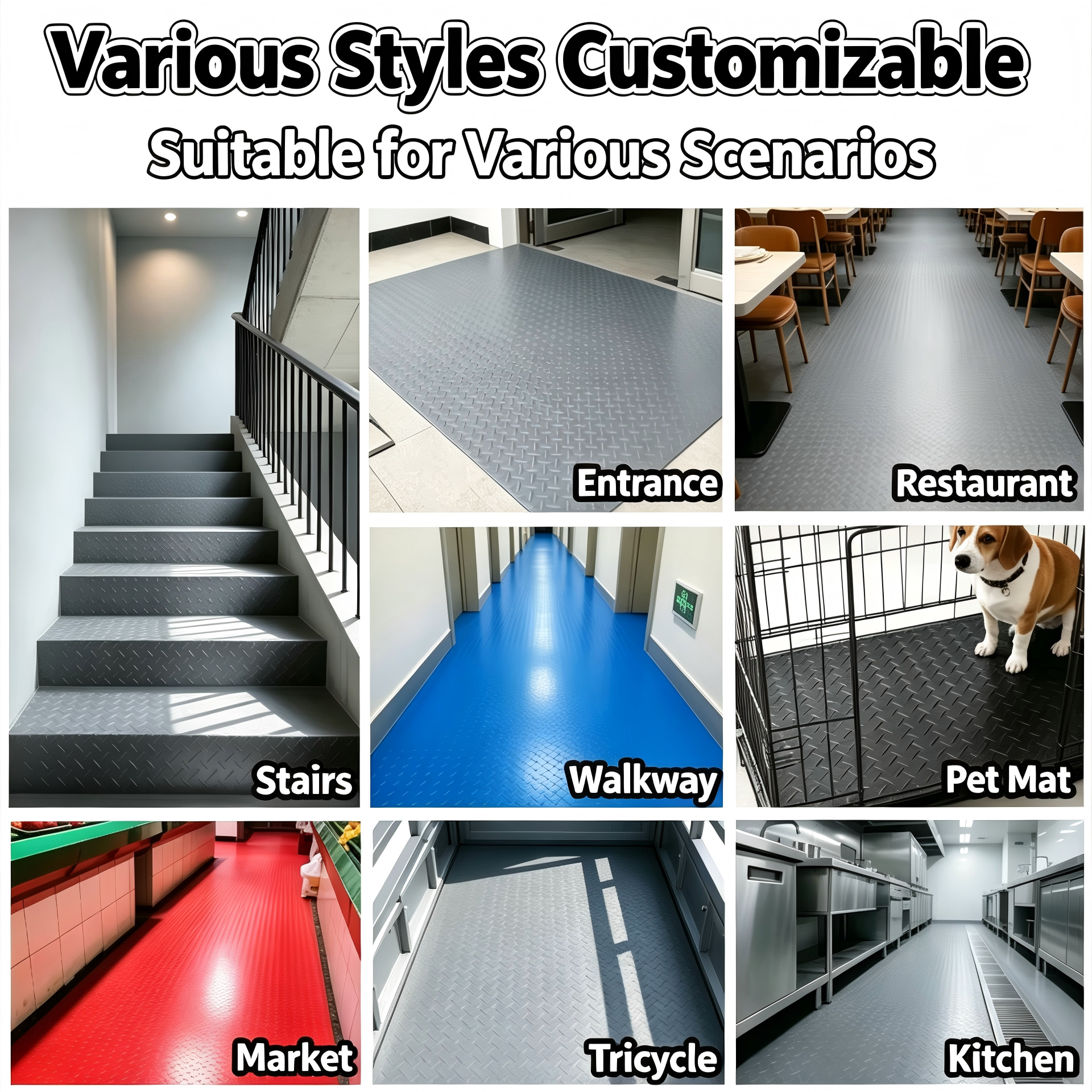 Industrial-Grade PVC Anti-Slip Floor Mat Roll, Herringbone Pattern, Heavy-Duty, Pool, Wet Area & Stairway Use
