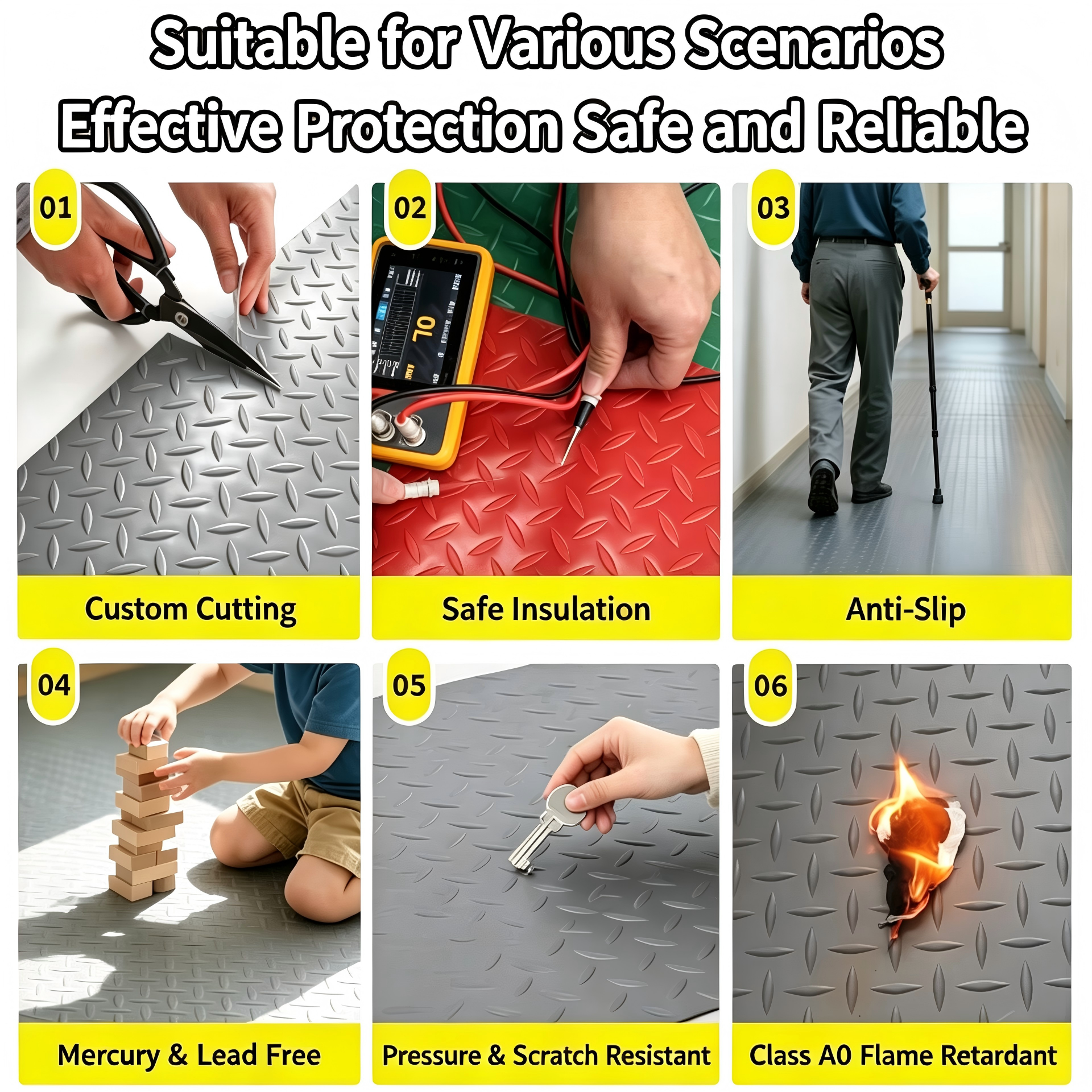 Industrial-Grade PVC Anti-Slip Floor Mat Roll, Herringbone Pattern, Heavy-Duty, Pool, Wet Area & Stairway Use